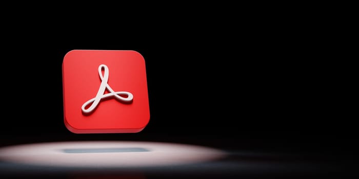 Adobe Acrobat App Icon 3D Symbol Shape Spotlighted on Black Background with Copy Space 3D Illustration