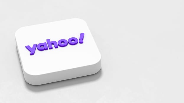 Yahoo App Icon 3D Symbol Shape on Plastered Gray Background with Copy Space 3D Illustration