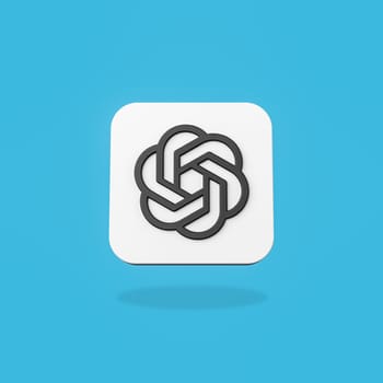 OpenAI App Icon 3D Shape Isolated on Flat Blue Background with Shadow 3D Illustration