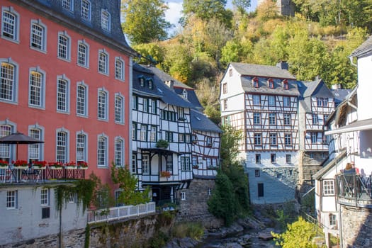 MONSCHAU - small town Monschau in Germany. The historic town center has many half-timbered houses and narrow streets remained nearly unchanged for 300 years