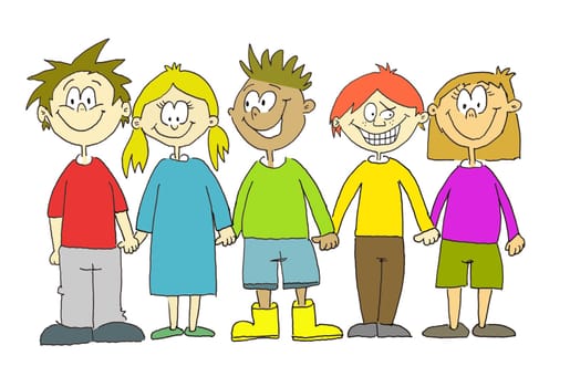 Group of 5 hand painted Kids holding hands