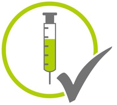 Vaccination syringe with tick in green circle - Covid-19 vaccine