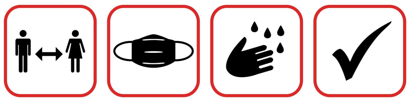 Black Covid-19 Banner with tick: Keep your distance, wear a mask, wash your hands