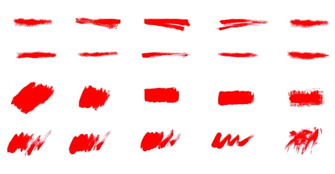 Collection of many hand painted red paintbrush banner made with brush or pencil