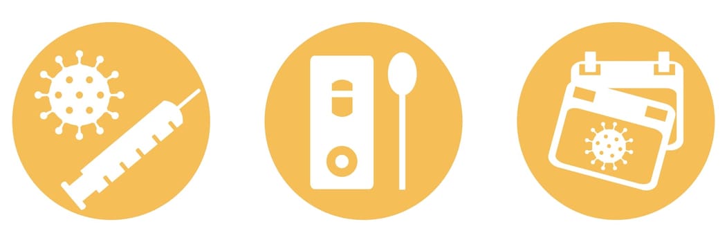 Orange covid-19 button banner: Vaccination, Test or Recovered from infection