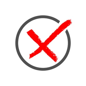 Red hand drawn x in circle: Icon for voting or survey