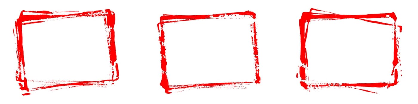 Three red hand painted or stencil frames with copy space