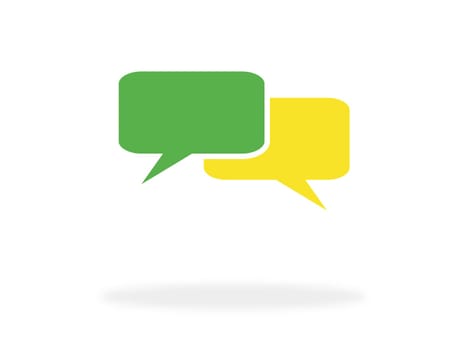 Two speech bubbles green and yellow: Comunication, Contact or Support