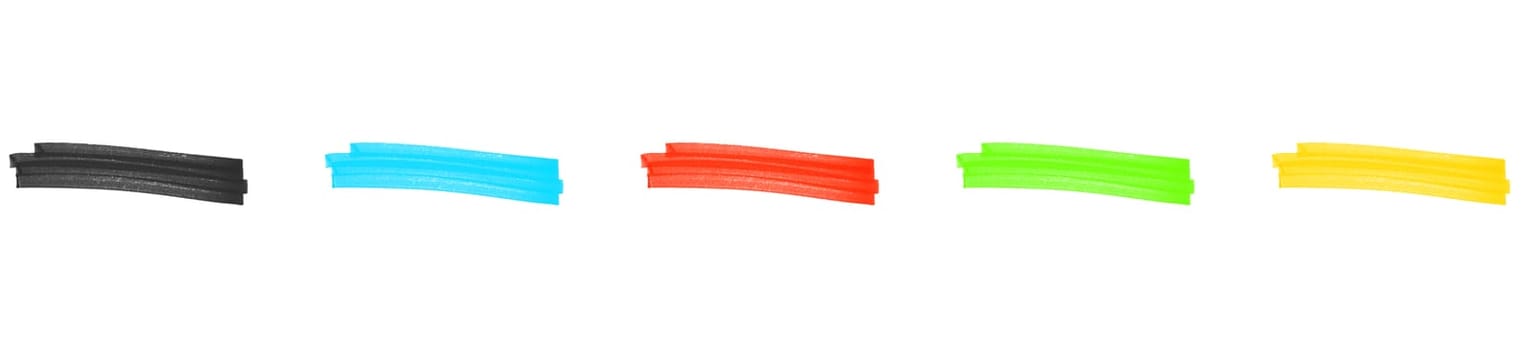 Set of 5 hand painted highlights stripes: Black, blue, red, green and yellow
