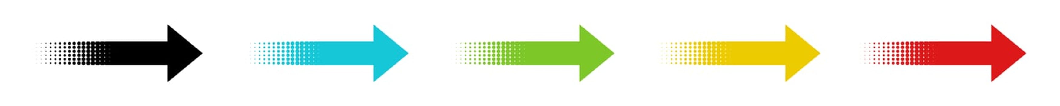 Collection of 5 gradient arrows showing direction: Black, blue, green, orange and red