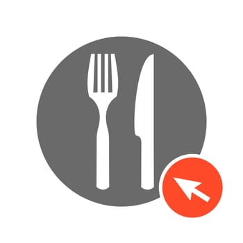 Grey Button with red computer arrow: Restaurant or Food online