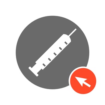 Grey Button with red computer arrow: Syringe or vaccination online
