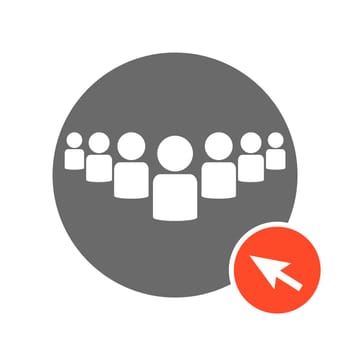 Grey Button with red computer arrow: Large group of People online