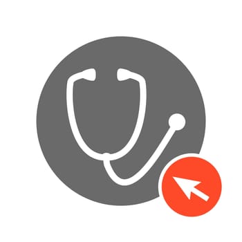 Grey Button with red computer arrow: Healthcare, medicine or doctor online