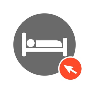 Grey Button with red computer arrow: Bed or Hotel online