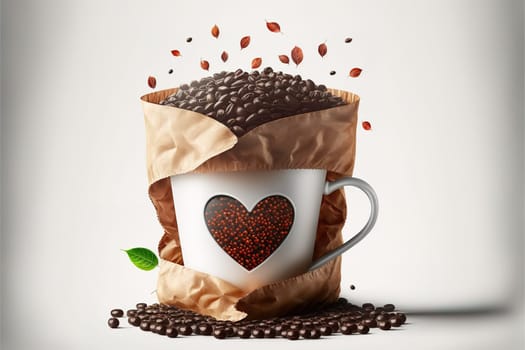 A mug of heart shape with coffee beans for Banner Cafes and restaurants.