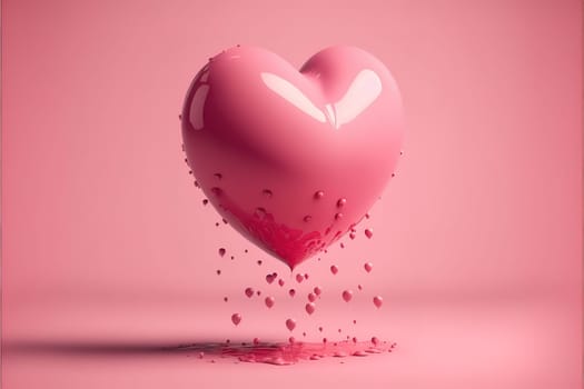 Heart shape made of Pink balloon floating on pink background.