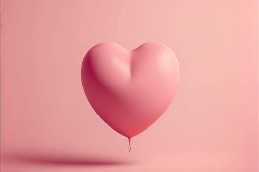 Heart shape made of Pink balloon floating on pink background.
