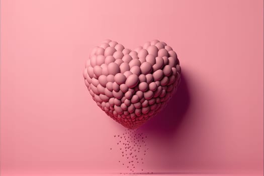 Heart shape made of Pink balloon floating on pink background.