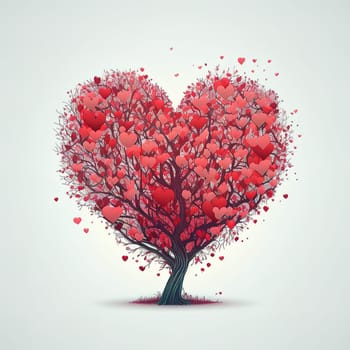 Heart tree. Red heart shaped tree. Valentine background. Love. Valentines day illustration.