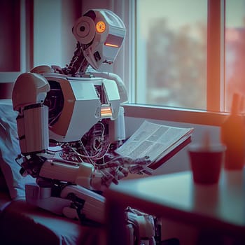 Artificiial intelligence robot is working, cyborg replacing humans, futuristic technology, generative AI