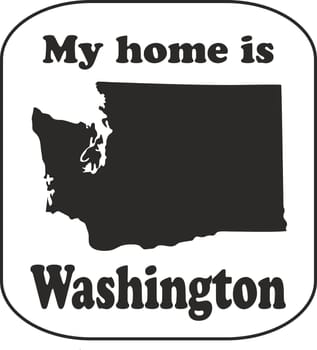Sign of state of Washington for sticking on glass of car. Sign of Washington. vehicle badge. car sticker. Oval sticker with text My home is Washington