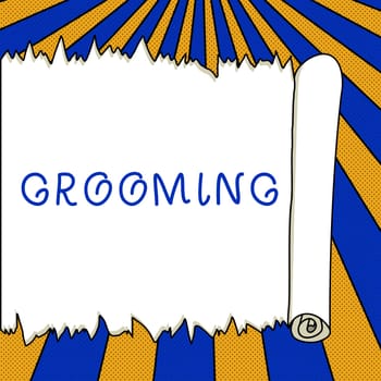 Conceptual caption Grooming, Word for hygienic care and enhancing the appearance of the pets