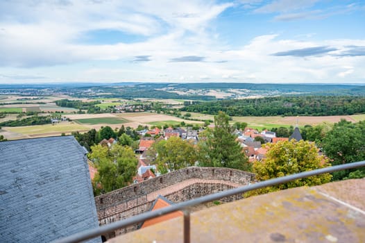 Beautiful landscape view of city Hering, Odenwald forest at otzberg, view from veste otzberg during cloudy day, germany