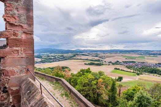 Beautiful landscape view of Odenwald forest at otzberg, view from veste otzberg during cloudy day, germany