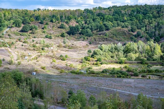 Grube Messel Unesco heritage site at Messel landscape overview aerial, Darmstadt, Germany