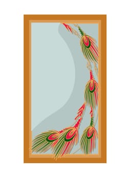 mirror in art deco style. Art Nouveau style. Vertical mirror with peacock feathers. Fashion style sticker.
