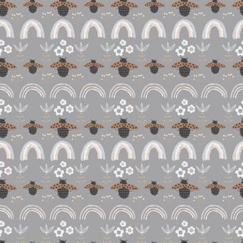 spring seamless pattern cute childish. seamless pattern with many decorative insects and beetles. For fashion fabrics, children's clothing, t-shirts, cards, templates and scrapbooking. Children's draw