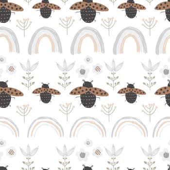 spring seamless pattern cute childish. seamless pattern with many decorative insects and beetles. For fashion fabrics, children's clothing, t-shirts, cards, templates and scrapbooking. Children's draw