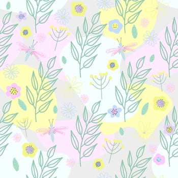 spring seamless pattern children s cute. floral seamless pattern with many decorative flowers, leaves and twigs. For fashion fabrics, children s clothing, T-shirts, postcards, templates and scrapbooki