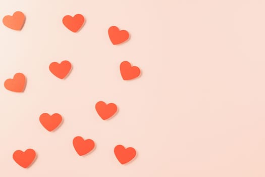 Happy Valentine Day concept, red paper hearts shape cutting isolated pastel pink background, Happy mother day, Symbol of love paper art elements with place for text, Banner design greeting card