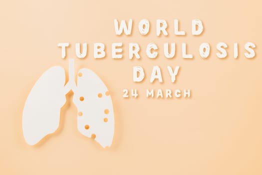 World tuberculosis day. Top view Lungs paper decorative symbol on pastel background, copy space, concept of world TB day, no tobacco, Medical and healthcare, lung cancer awareness, 24 March