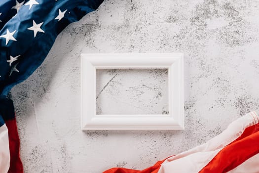 Presidents' Day. Banner template design of presidents day concept, flag of United States American and photo frame space, USA flag for Memorial day on white abstract background