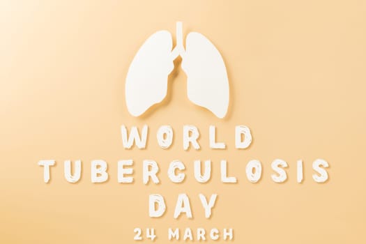 World TB day. Top view Lungs paper decorative symbol on pastel background, copy space, concept of world tuberculosis day, no tobacco, Medical and healthcare