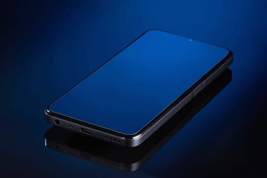 the smartphone is lying on a glass surface. High quality photo