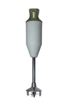 Old electric hand blender isolated against a white background