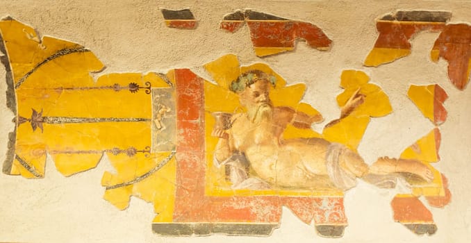 Italy, Pompeii - Roman house interior, antique fresco decoration, ancient wall painting