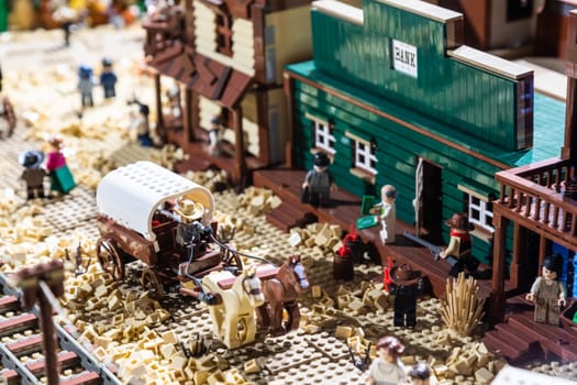 Turin, Italy - October 2022:  Western ambient made of colorful plastic building blocks - fun and education