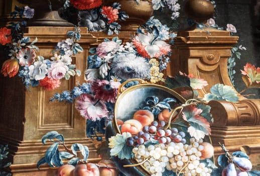 Old baroque flowers painting - vintage style aged decoration