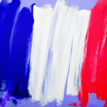 The flag of France is the national emblem of France in accordance with the French constitution. Three vertical equal stripes - blue, white and red. The French flag is painted unevenly in oil paint