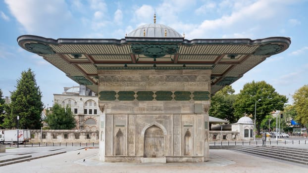 Kilic Ali Pasha Fountain, Kilic Ali Pasa Cesme, or Tophane fountain, an 18th century public water fountain, or Sabil, built by Ottoman sultan Mahmud I, suited at Beyoglu District, Istanbul, Turkey