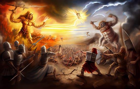 Battle of Armageddon, end times, book of revelation, religion and bible, generative AI