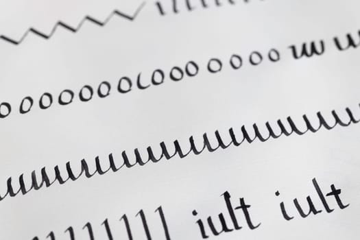 Close up of calligraphy practice exercises