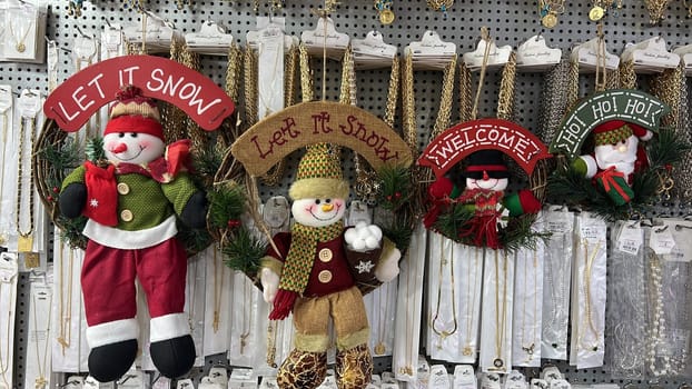 Merry Christmas and Happy New Year decoration with Santa Claus and Snowman