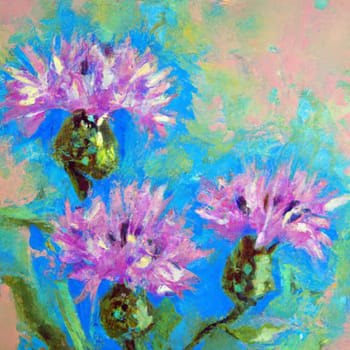 Meadow cornflower Centaurea jacea is a field weed plant, a species of the genus Cornflower of the family Asteraceae, or Compositae. Grows in meadows. Violet elegant flowers are painted with oil paint