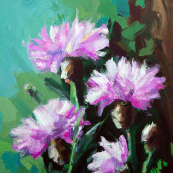 Meadow cornflower Centaurea jacea is a field weed plant, a species of the genus Cornflower of the family Asteraceae, or Compositae. Grows in meadows. Violet elegant flowers are painted with oil paint